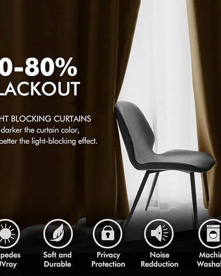 MIULEE Velvet Curtains Golden Brown Elegant Grommet Curtains Thermal Insulated Soundproof Room Darkening Curtains/Drapes for Classical Living Room Bedroom Decor 52 x 90 Inch Set of 2