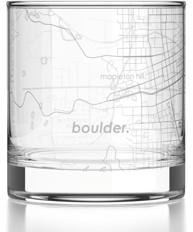 Well Told Engraved Boulder Colorado Map Rocks Glass, Old Fashioned Glassware (11 oz, Clear) Etched Bourbon Tumbler, Gifts For Whiskey Lovers