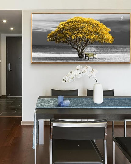 hyidecorart Framed Canvas Wall Art, 30x60in Yellow Trees, Living Room Wall Decor, Natural Wood Frames