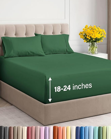 Extra Deep Twin Sheet Set - 4 Piece Breathable and Cooling Sheets - Hotel Luxury Bed Sheets Set - Easy Fit - Soft, Wrinkle Free and Comfy Sheets Set - Emerald Green Sheet Set with Extra Deep Pockets