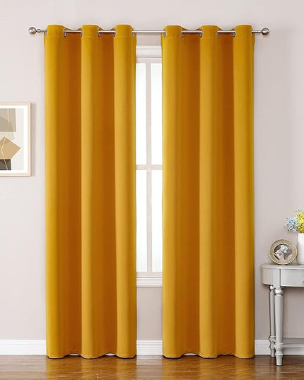ChrisDowa Grommet Room Darkening Curtains for Bedroom and Living Room - 2 Panels Set Thermal Insulated Blackout Curtains (Mustard Yellow, 42W x 84L)