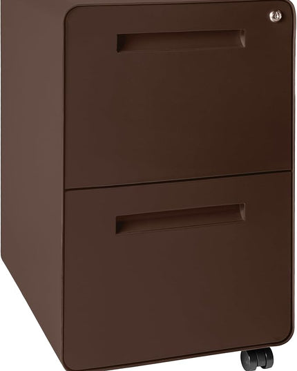 Laura Davidson Furniture Stockpile 2 Drawer Mobile File Cabinet with Lock - Under Desk Metal Filing Cabinet, Legal/Letter File Folders, Wheels and Stationary Feet, Pre-Assembled, Dark Brown