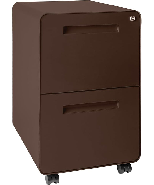 Laura Davidson Furniture Stockpile 2 Drawer Mobile File Cabinet with Lock - Under Desk Metal Filing Cabinet, Legal/Letter File Folders, Wheels and Stationary Feet, Pre-Assembled, Dark Brown