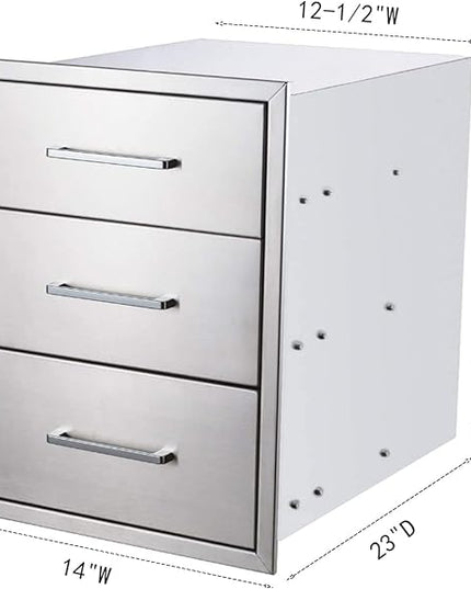 yuxiangBBQ Outdoor Kitchen Drawers Stainless Steel 3-Drawer BBQ Drawer 14" W x 20.5" H x 23" D Enclosed Built-in Drawer Flush Mount for Outdoor Kitchens & BBQ Islands