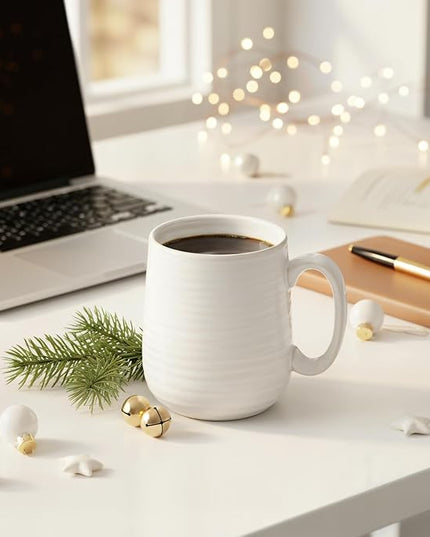 Coffee Mugs, Porcelain 15oz Coffee Cups with Handle for Dad and Mom as Gifts, Ideal for Latte, Milk, Cappuccino, Cocoa, Tea, Dishwasher and Microwave Safe, Set of 6, White
