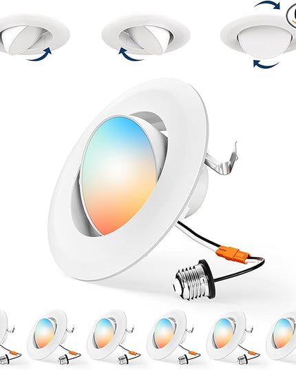 Amico 6 Pack 4 Inch Retrofit Eyeball Gimbal Can Lights, Adjustable Eyeball Directional 5CCT LED Recessed Lights, Dimmable, 2700K/3000K/3500K/4000K/5000K Selectable, 7W 650LM, ETL&FCC