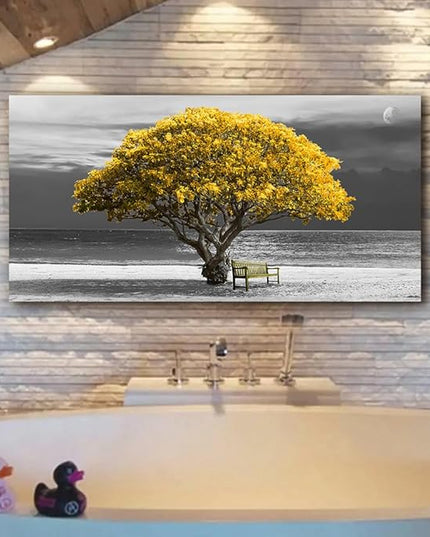 Wapluam Large Canvas Wall Art For Living Room Wall Decor For Office Bedroom Wall Decoration Mural Black And White Landscape Wall Paintings Yellow Trees Framed Pictures Artwork Home Decor 30X60 in