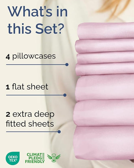 Extra Deep Split King Sheet Set - 7 Piece Breathable & Cooling Sheets - Hotel Luxury Bed Sheets Set - Easy Fit - Soft, Wrinkle Free & Comfy Sheets Set - Light Pink Sheet Set with Extra Deep Pockets