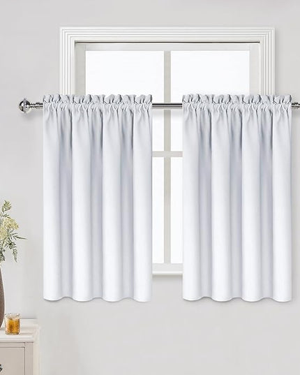DWCN White Curtains for Living Room Thermal Insulated, Energy Saving & Noise Reducing Bedroom Curtains, White, W 52x L 36 Inch, Set of 2 Rod Pocket Curtain Panels