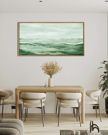 Large Green Wall Art 20x40 Inch Green Abstract Wall Decor Framed Neutral Painting for Living Room Bedroom Dining Room