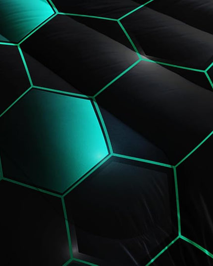 Geometric Black Green Neon Comforter Set,Light Honeycomb 3 Piece Bedding Set King for Teen Boys,Modern Bedding Quilt Set Geometry Decor,Microfiber Lightweight 1 Comforter 2 Pillowcases All Season