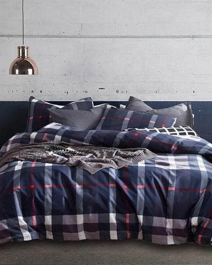 Houseri Navy Blue Plaid Comforter Set - Queen Size Teen Boys Bedding with Dark Blue & White Grid Comforter, Buffalo Plaid, Tartan Checkered & Gingham Pattern