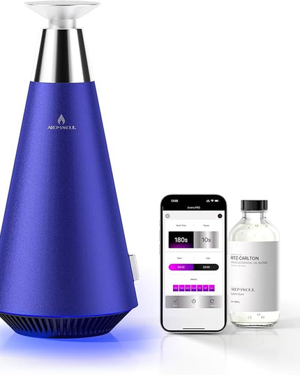 Waterless Scent Diffuser Starter Kit - 1500 Sq Ft Coverage, Alloy Atomization System,Mood Light,Smart Rechargeable Hotel Scent Diffuser, Including 120ml Essential Oil, for Home,Large Room,Spa,Blurple