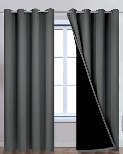 Yakamok Dark Grey Full Shade Curtain Panels, Heavy Duty Lined Curtains 84 Inches Long, Thermal Insulated Room Darkening Curtains with Black Liner for Bedroom(52" Width Each Panel, Dark Gray, 2 Panels)