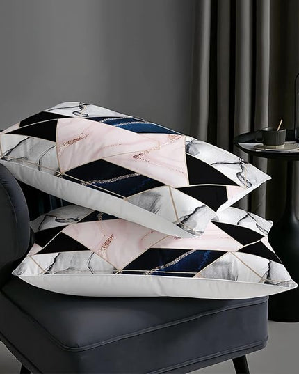 AILONEN Geometric Bedding Set Queen Size Comforter Set for Boys Girls, Pink Blue Grey Smoky Metallic Marble Gold Border Art Print Quilt Set Soft Breathable 3 Pieces,1 Comforter and 2 Pillowcases
