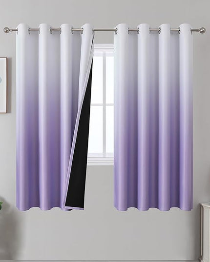 Estelar Textiler Lilac and Greyish White Ombre Blackout Curtains for Bedroom 52 x 63 Inches Long, Energy Saving Thermal Insulated Window Drapes for Living Room with Grommets, 2 Panels