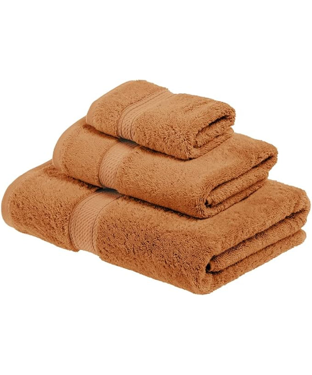 Superior Egyptian Cotton Pile 3 Piece Towel Set, Includes 1 Bath, 1 Hand, 1 Face Towel/Washcloth, Ultra Soft Luxury Towels, Thick Plush Essentials, Guest Bath, Spa, Hotel Bathroom, Rust
