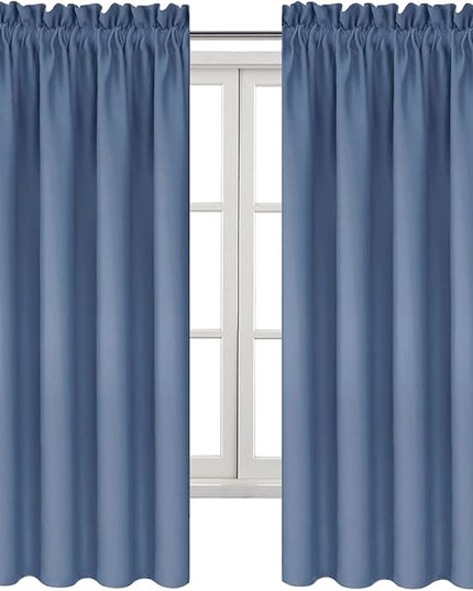 DWCN Blackout Curtains – Thermal Insulated, Energy Saving & Noise Reducing Bedroom and Living Room Curtains, Dusty Blue, W 42x L 63 Inch, Set of 2 Rod Pocket Curtain Panels