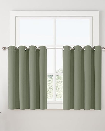 ChrisDowa 100% Blackout sage Solid Curtains 45 Inches Long 2 Panels for Bedroom Living Room,Farmhouse Room Darkening Thermal Insulated Soundproof Grommet Top Window Treatment Drapes,52x45
