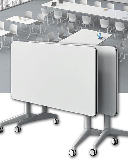 Conference Table, Folding Conference Room Tables on Wheels, Modern Meeting Seminar Table Computer Desk, Boardroom Desk for Office Meeting Conference Room,White,2 Pack 55.1inch