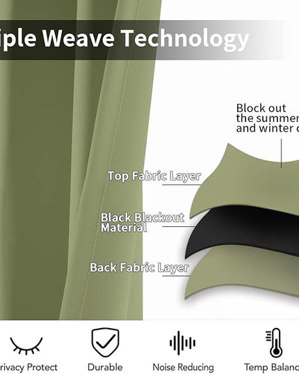 Yakamok Room Darkening Blackout Curtains for Bedroom,Thermal Insulated Grommet Top Light Blocking Window Drapes for Living Room,42W x 63L,Sage Green,2 Panels