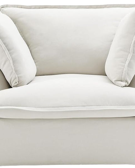 JACH 43" Modern Comfy Couch Chair with Thick Cushion, Couch Single Accent Chair Deep Seat Sofa Couches, Hemp Velvet Sofas Furniture for Small Spaces Living Room Bedroom Office Apartment (White)