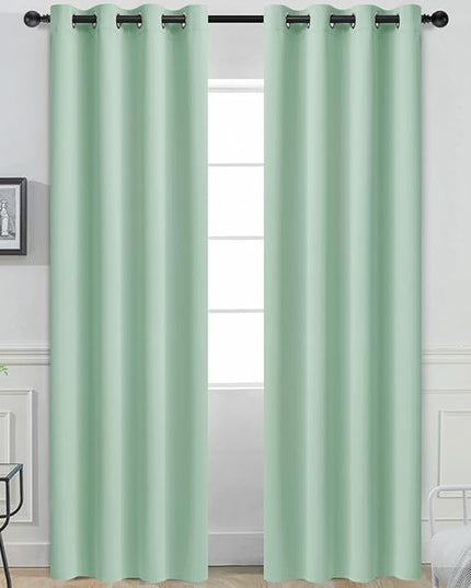 Yakamok Green Curtains 84 Inches Length Blackout Curtain for Bedroom-Light Sage Green Room Darkening Thermal Insulated Grommet Drapes Panels for Living Room, 52W x 84L, Light Sage, 2 Panels