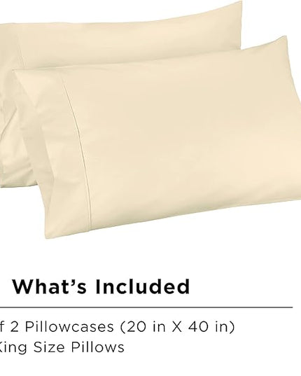 Linen Home 500 Thread Count King Pillowcase Set | 100% Long-Staple Cotton Pillow Cases | Soft & Smooth Luxury Satin Set of 2 Pillowcases | 4 Inch Z Hem | Ivory
