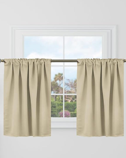 BGment Short Curtains 36 Inch Length for Small Windows - 34 x 36 inch Curtains Rod Pocket and Back Tab Thermal Insulated Room Darkening Curtain for Kitchen/Cafe Room, 2 Window Panels, Beige