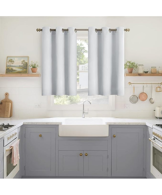 YoungsTex Short Room Darkening Curtains 40 Inches Length for Kitchen Window - Thermal Insulated Drapes with Grommet Privacy for Bathroom Bedroom 2 Panels, 42 x 40 Inch, Greyish White