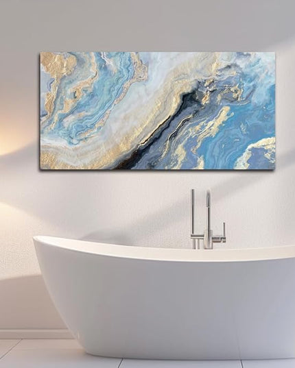 Abstract Canvas Wall Art Decor for Living Room Blue Gold Marbling Pictures Painting for Bedroom Modern Abstract Canvas Art Ptints for Bathroom Office Home Decorations