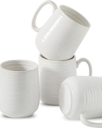 HASENSE Coffee Mugs, 12 Ounce Ceramic Coffee Cups Set of 4, Latte Mug with Handle for Milk, Cocoa, Cappuccino, Tea Cup for Wedding Gift, Dishwasher Microwave Safe, Clay-Infused White