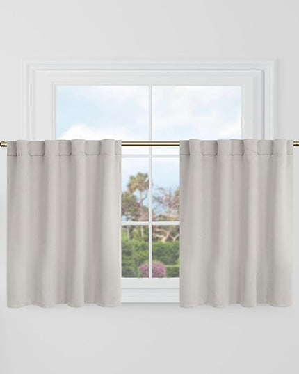 BGment Short Blackout Curtains 30 Inch Length for Small Windows - 34 x 30 inch Curtains Rod Pocket and Back Tab Thermal Insulated Room Darkening Curtains for Kitchen/Cafe Room, 2 Panels, Natural Camel