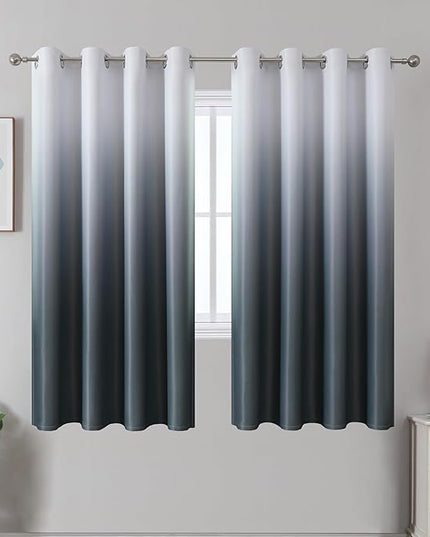 Estelar Textiler Steel Grey and Greyish White Ombre Blackout Curtains 63 Inch Length for Living Room, Full Light Blocking Window Drapes with Grommets for Bedroom, 52x63 Inch,2 Panels