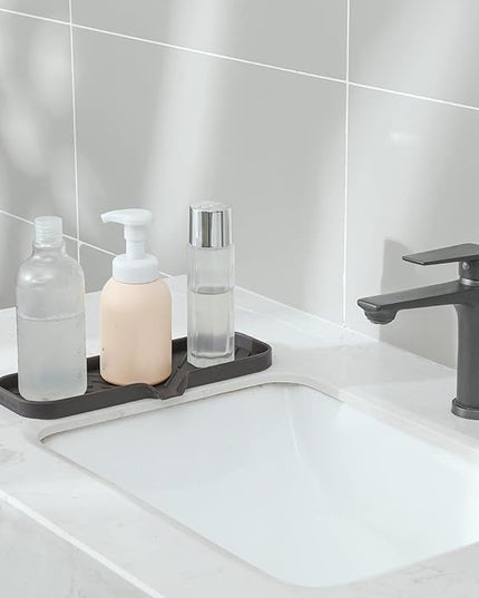Silicone Bathroom Soap Dishes with Drain Spout-Bathroom and Kitchen Sink Organizer,Sponge Holder,Dish Soap Tray,Perfect for Dispenser,Scrubber,Bottle,Cup on Sink or Counter-Coffee 12"×4"