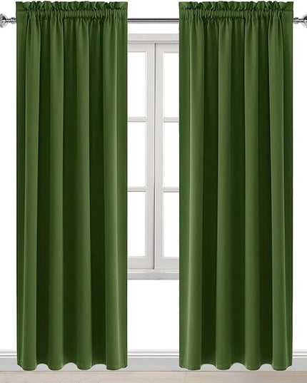 DWCN Blackout Curtains Room Darkening Thermal Insulated Bedroom Curtains Window Curtain Panels, 38 x 84 inches Long, Set of 2 Olive Green Rod Pocket Drapes