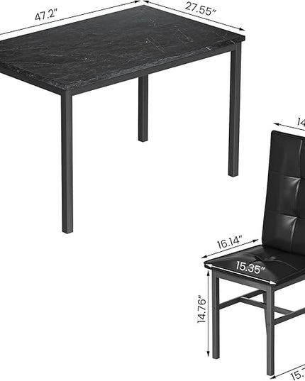 Hooseng Dining Table Set for 4, Modern Faux Marble Kitchen Table with 4 PU Leather Chairs, 5-Piece Small Dining Room Table Set for Dinette, Breakfast Nook, Black
