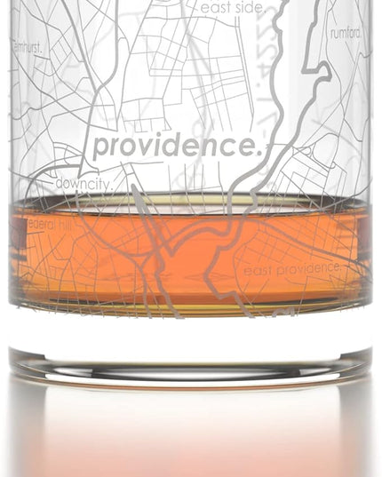 Well Told Engraved Providence Rhode Island Map Rocks Glass, Old Fashioned Whiskey Glass (11 oz, Clear) Etched Whiskey Glass, Gifts For Whiskey Lovers