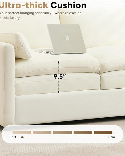 Tbfit 89" Cloud Modern Sofa, Comfy 3-Seater Couch w/Pillows, Pocketed Spring Seats, Plush Foam Cushions, Chenille Fabric Removable Cover, Soft Upholstered Living Room Furniture Home Apartment, Beige