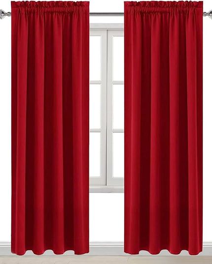 DWCN Christmas Blackout Curtains for Bedroom – Thermal Insulated Energy Saving Drapes for Living Room, Red, W 38 x L 84 Inch, Set of 2 Rod Pocket Curtain Panels