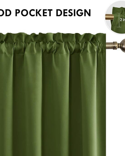 DWCN Olive Green Room Darkening Blackout Curtains - Thermal Insulated Privacy Energy Saving Window Curtain Drapes 52 x 54 inch Length, Set of 2 Bedroom Living Room Curtains