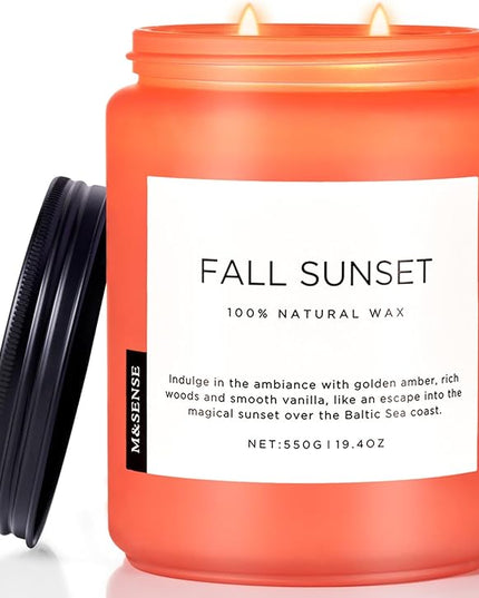 M&SENSE Fall Sunset Amber Scented 19.4oz 110 Hours Long Lasting Slow Burning Candle for Housewarming, Large Natural Soy Organic Relaxing Aromatherapy Candle Gifts for Women Men