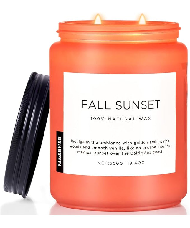 M&SENSE Fall Sunset Amber Scented 19.4oz 110 Hours Long Lasting Slow Burning Candle for Housewarming, Large Natural Soy Organic Relaxing Aromatherapy Candle Gifts for Women Men