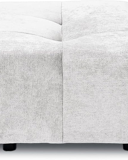 JACH Modern Ottoman Seat for Living Room, Linen Fabric Ottomans, Minimalist Foot Stool, Comfy Breathable Footstool for Living Room Apartment (White)