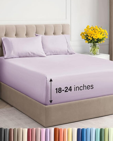 Extra Deep Twin XL Sheet Set - 4 Piece Breathable & Cooling Sheets - Hotel Luxury Bed Sheets Set - Easy Fit - Soft, Wrinkle Free & Comfy Sheets Set - Light Lavender Sheet Set with Extra Deep Pockets