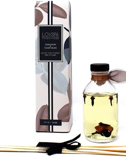 LOVSPA Reed Diffuser Set, Cinnamon & Clove Buds Scented Oil Diffuser with Sticks, Home Fragrance Accessories for Bathroom Shelf Decor, Aroma Diffusers for Home or Office Fall Decor, USA Made