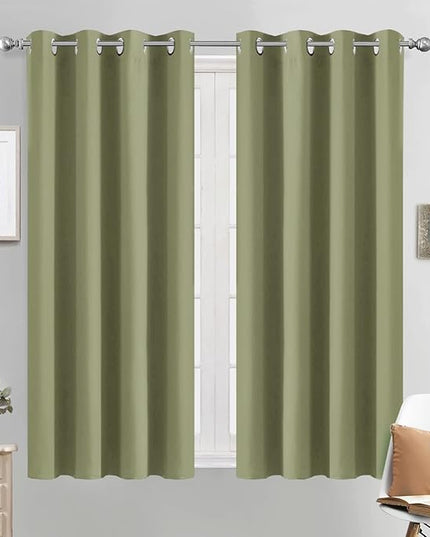 Yakamok 63 Inch Long Blackout Curtains Room Darkening Thermal Insulated with Grommet Window Curtain for Bedroom, 52Wx54L inch, Sage Green, 2 Panels