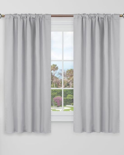 BGment Blackout Curtains 48 Inches Long for Small Windows - 34 x 48 inch Curtains Rod Pocket and Back Tab Thermal Insulated Room Darkening Curtains for Kitchen/Cafe Room, 2 Window Panels, Light Grey