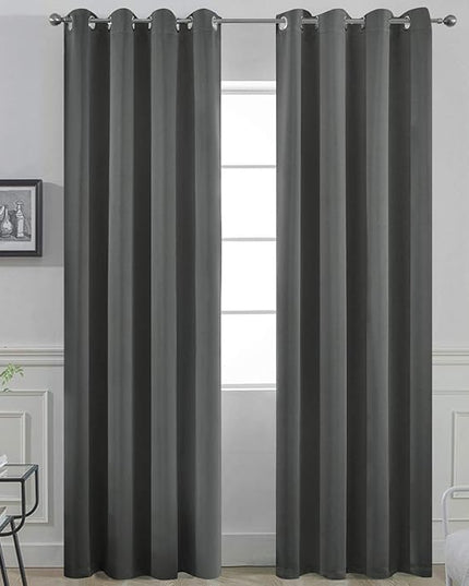 Yakamok Thermal Insulated Solid Grommet Light Blocking Blackout Curtains for Living Room, Room Darkening Blackout Drapes for Bedroom(Dark Grey, 52Wx96L, 2 Panels)