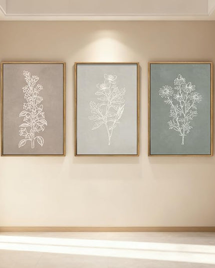 ANHUIB Neutral Botanical Wall Art Farmhouse Floral Paintings Boho Flower Wall Decor 16x24 Inch Set of 3 for Living Room Bedroom